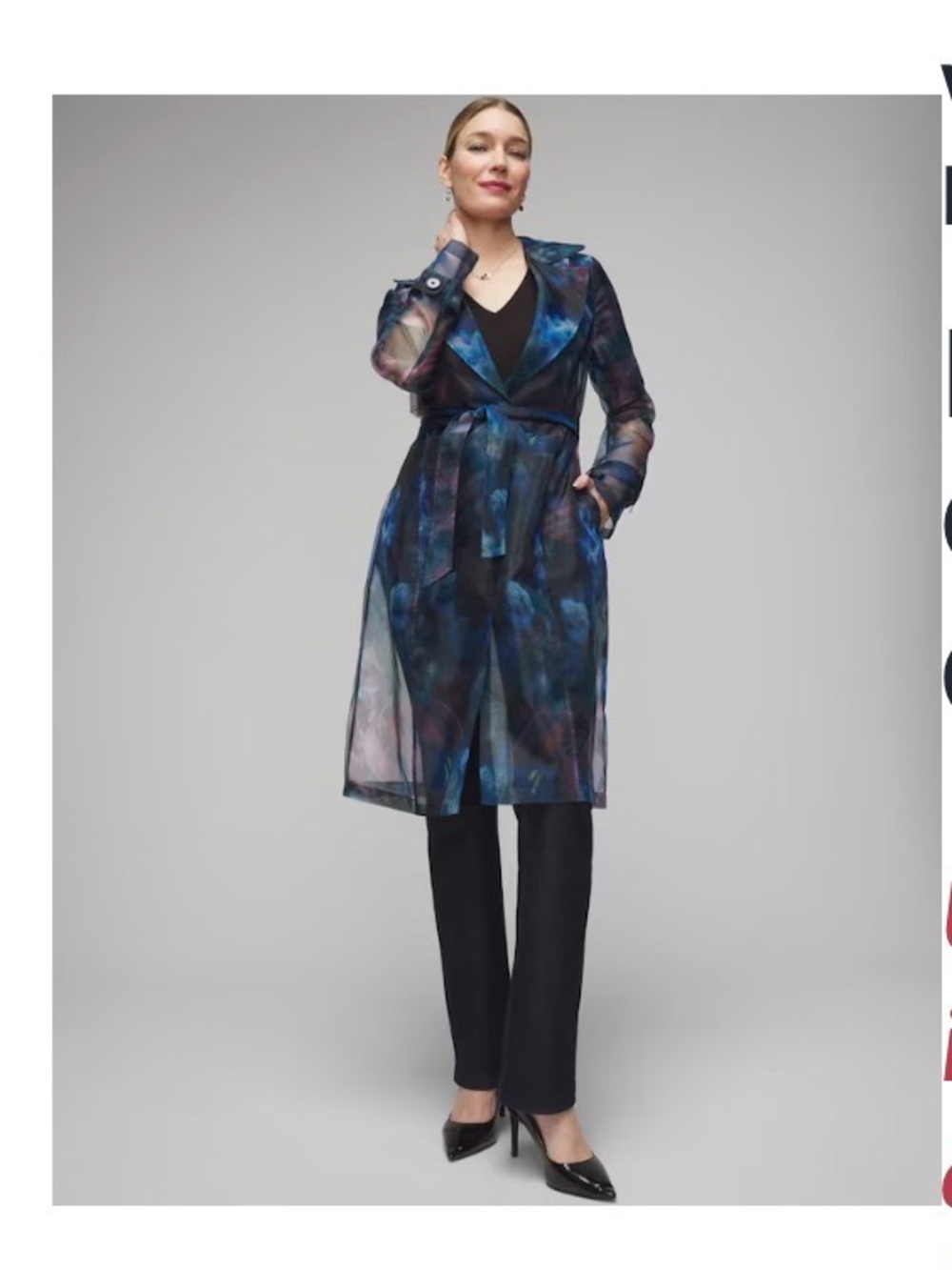 White House Black Market Sheer Trench Coat in Navy and Black large